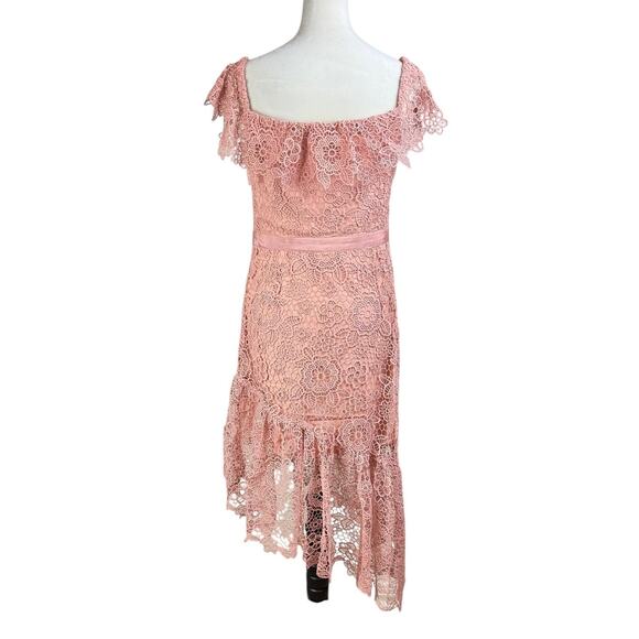Gianni Bini Peachy Ruffle Floral Lace Fit & Flare Formal Asymmetrical Dress - Picture 3 of 11